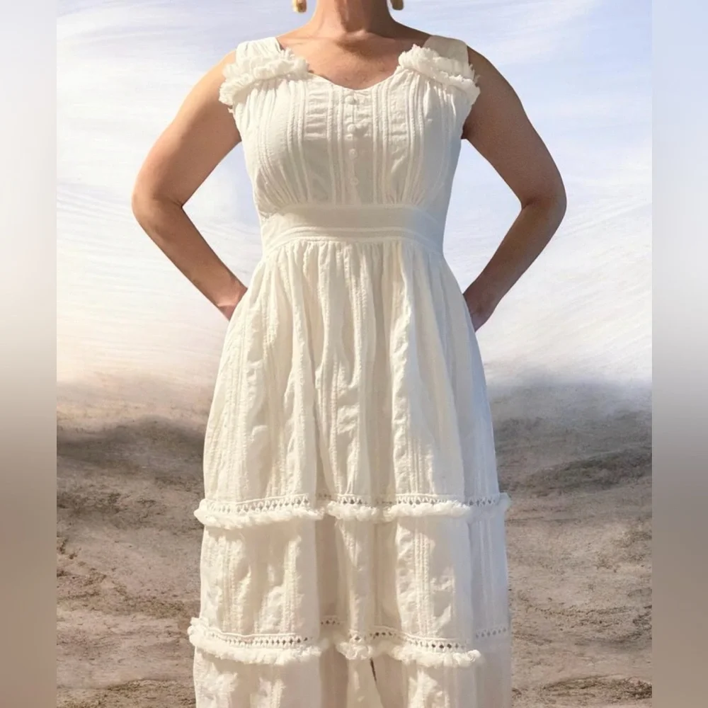 Ellison White Tiered Eyelet Midi Dress - Picture 5 of 10